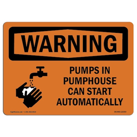 Signmission Safety Sign, OSHA WARNING, 3.5" Height, Pumps In Pumphouse Can Start, Landscape, 10PK OS-WS-D-35-L-12350-10PK